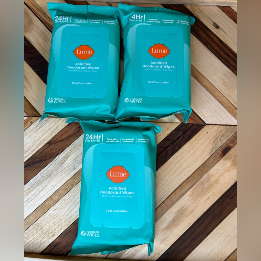 (3) Lume Full Size Package 45 count Acidified Deodorant Wipes Cool Cucumber 135